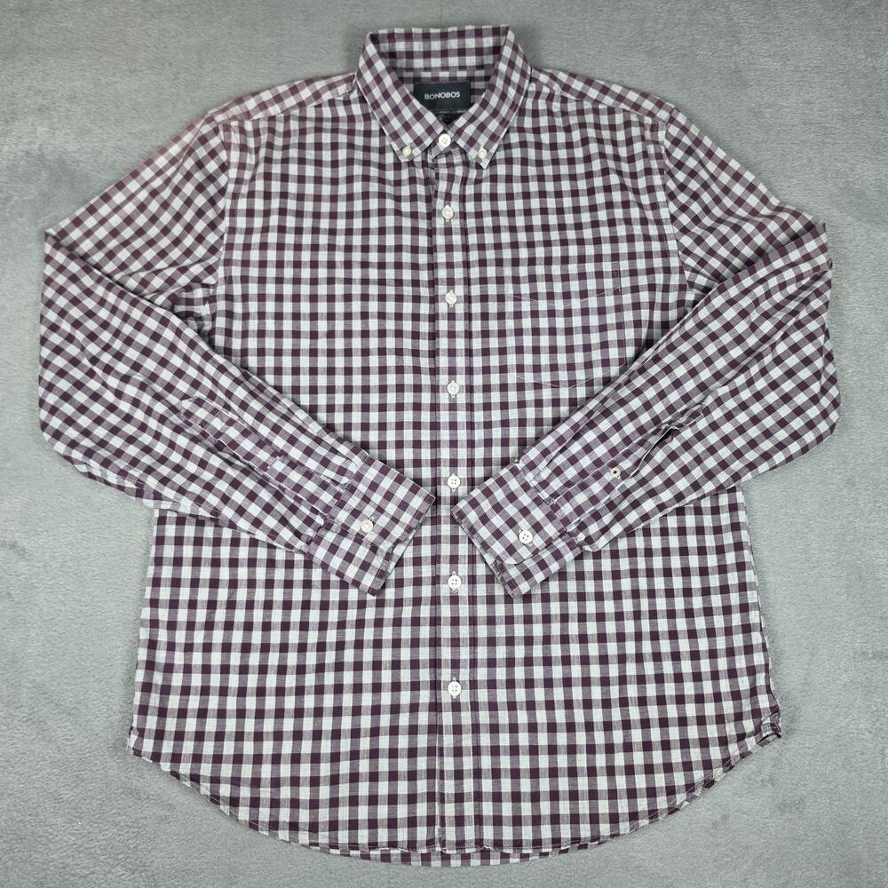 Bonobos Standard Fit Button Down Shirt Mens Medium Purple Gingham Check Cotton